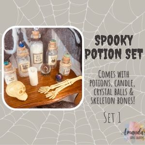 💔SOLD 💔 Halloween Spooky Set with Potions, Crystal Balls, Candle & Bones